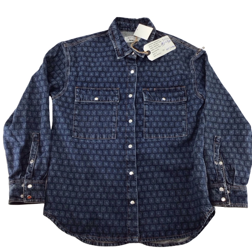Reformation Indigo Patterned Denim Shirt Jacket